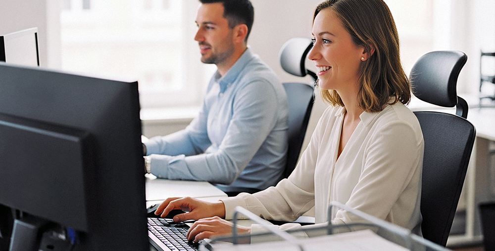 Pan i pani pracujący przy komputerach
