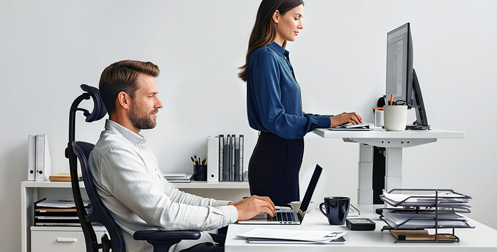 Pani i pan pracujący przy komputerze