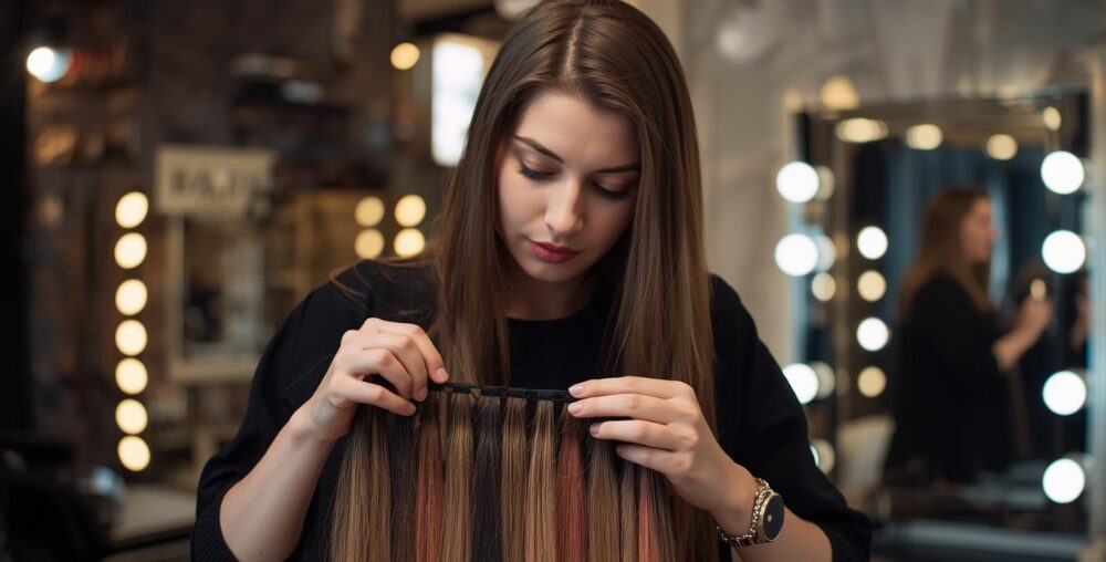Dziewczyna trzymające dopinane włosy
