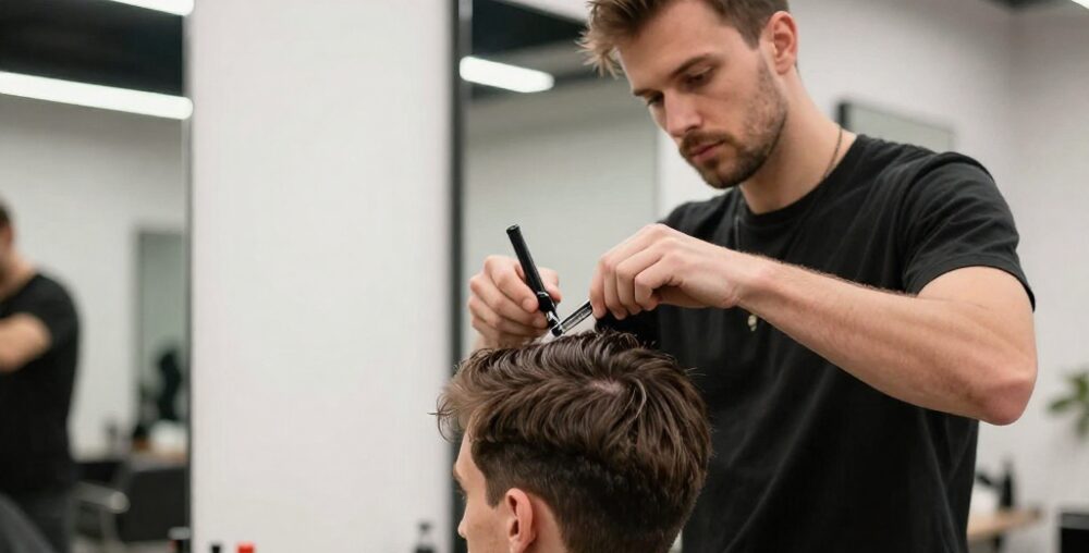 Mężczyzna wykonujący strzyżenie