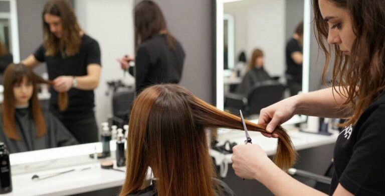 Fryzjer obcinający długie włosy